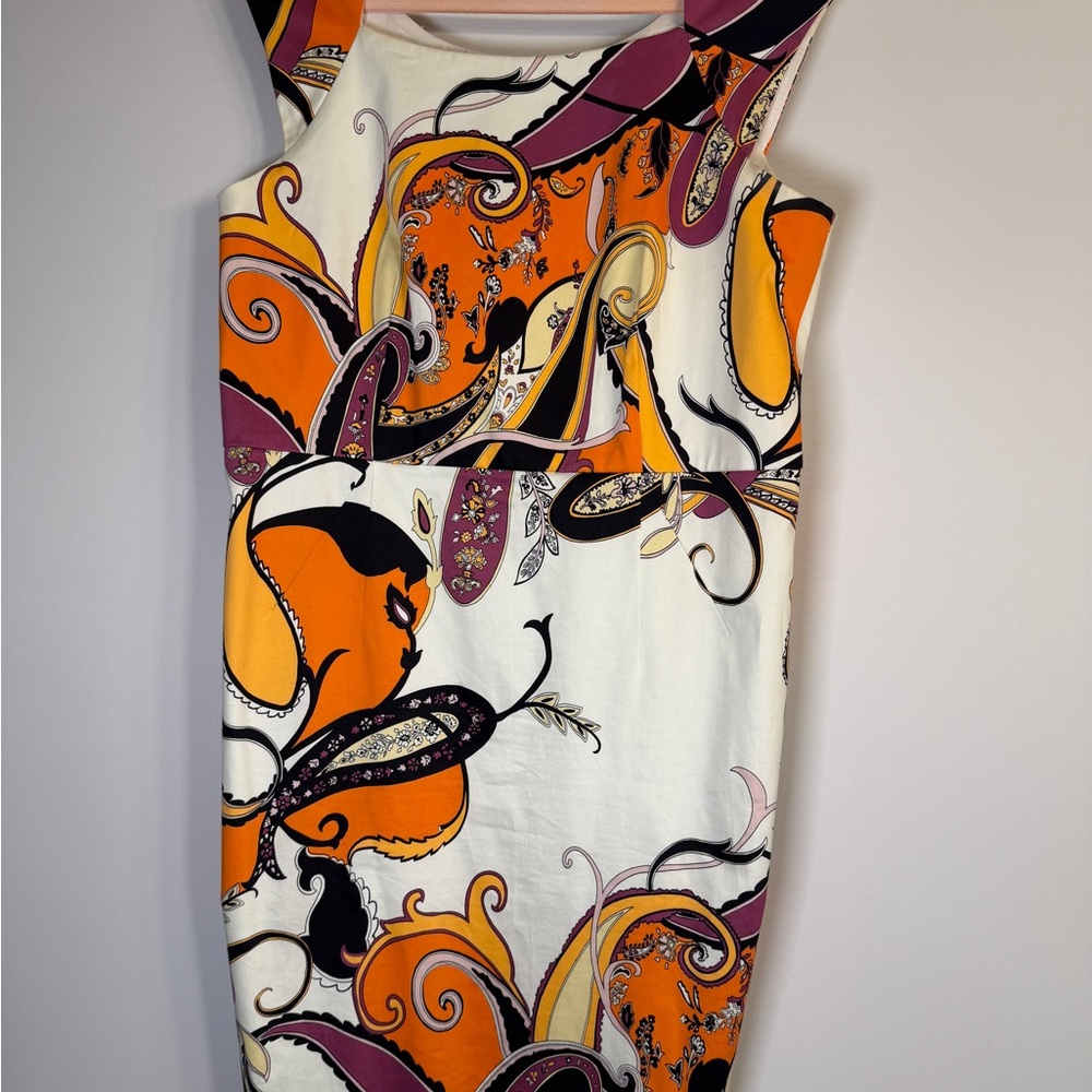 Premise Orange, Purple & Black Abstract Midi Dress